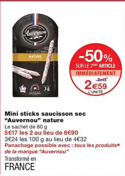 Mini sticks saucisson sec “Auvernou” nature