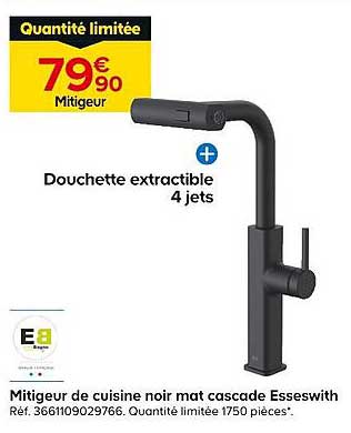 Mitigeur de cuisine noir mat cascade Essewith
