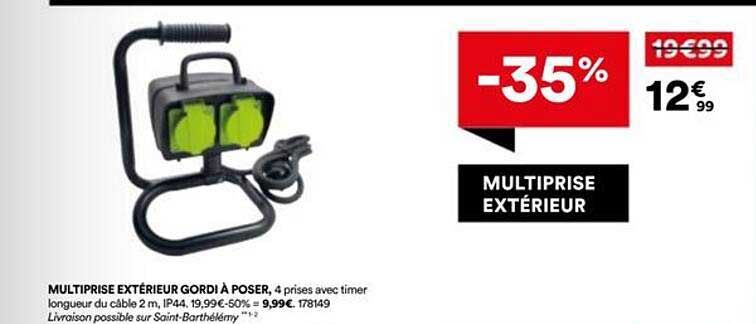 MULTIPRISE EXTÉRIEUR GORDI À POSER, 4 prises avec timer