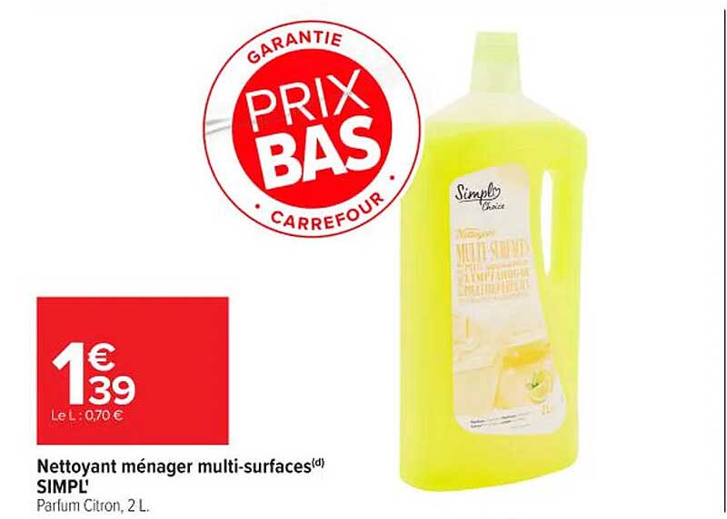 Nettoyant ménager multi-surfaces SIMPL' Parfum Citron, 2 L