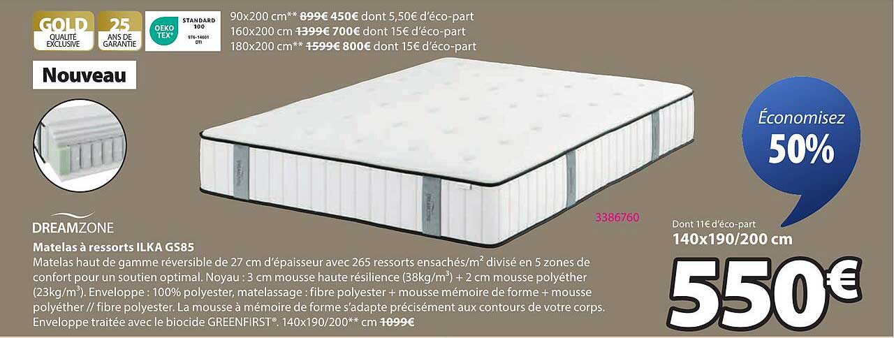 Nouveau Matelas à ressorts ILKA GS85 - Économisez 50%