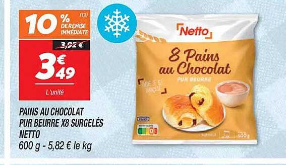 PAINS AU CHOCOLAT PUR BEURRE X8 SURGELÉS NETTO