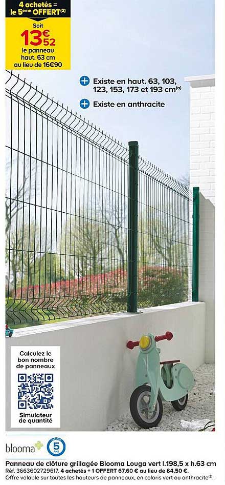 Panneau de clôture grillagée Blooma Louga vert 1,98,5 x h.63 cm