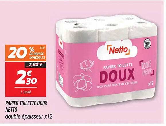 PAPIER TOILETTE DOUX NETTO double épaisseur x12
