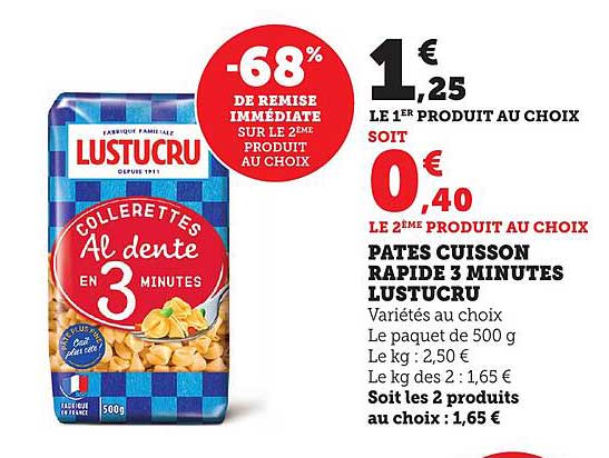PATES CUISSON RAPIDE 3 MINUTES LUSTUCRU