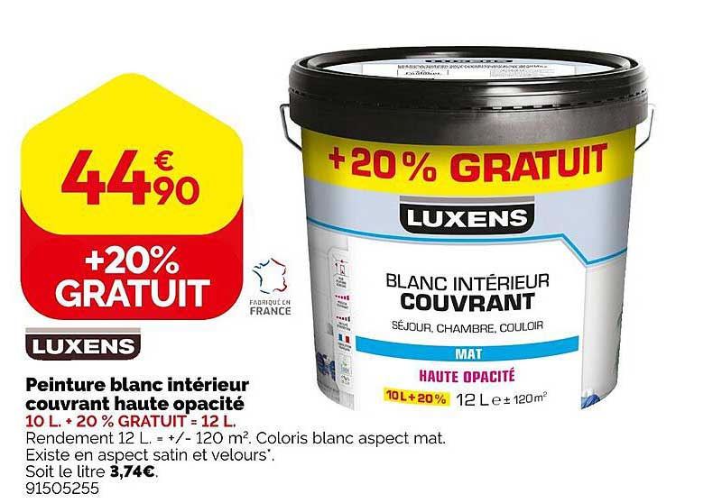 Peinture blanc intérieur couvrant haute opacité