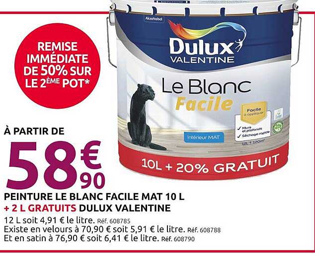 PEINTURE LE BLANC FACILE MAT 10 L + 2 L GRATUITS DULUX VALENTINE