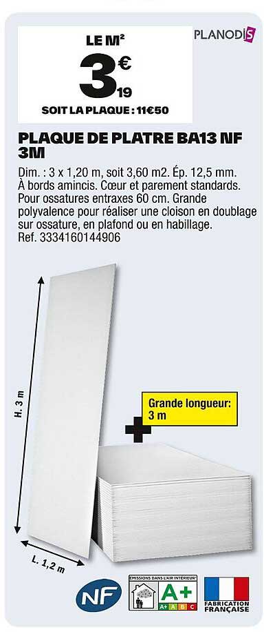 PLAQUE DE PLATRE BA13 NF 3M