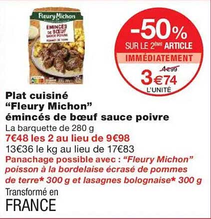 Plat cuisiné "Fleury Michon" émincés de bœuf sauce poivre