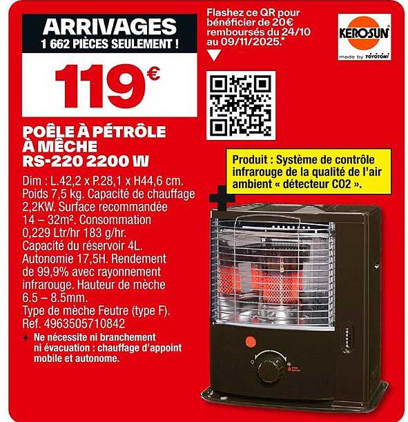 Poêle à pétrole à mèche RS-220 2200 W