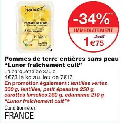 Pommes de terre entières sans peau "Lunor fraîchement cuit"