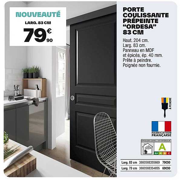 PORTE COULISSANTE PRÉPEINTE "ORDESA" 83 CM