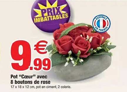 Pot “Cœur” avec 8 boutons de rose