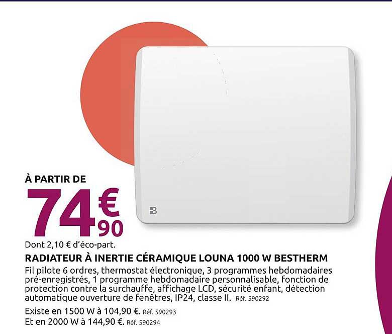 RADIATEUR À INERTIE CÉRAMIQUE LOUNA 1000 W BESTHERM