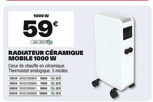 RADIATEUR CÉRAMIQUE MOBILE 1000 W