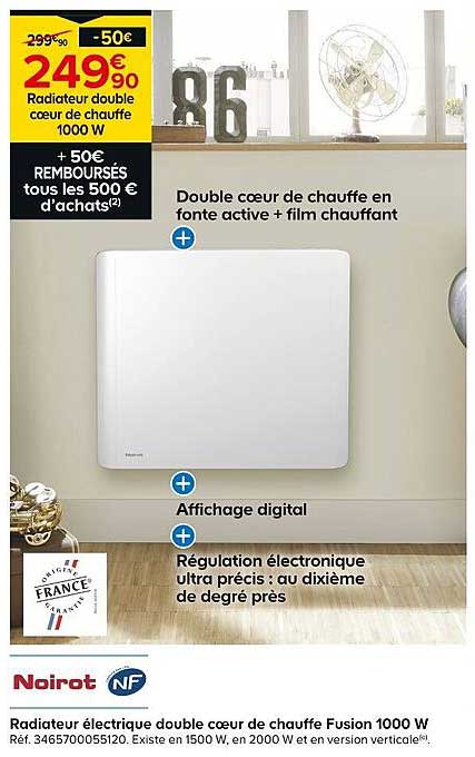 Radiateur double coeur de chauffe 1000 W