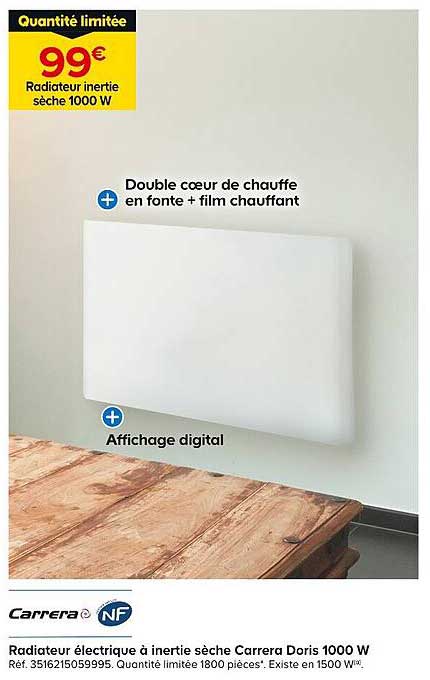 Radiateur électrique à inertie sèche Carrera Doris 1000 W