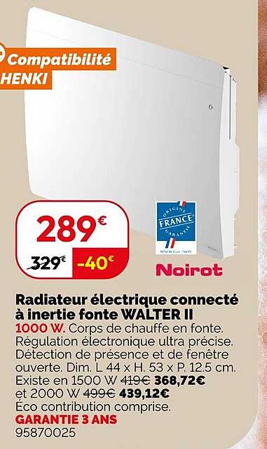 Radiateur électrique connecté à inertie fonte WALTER II