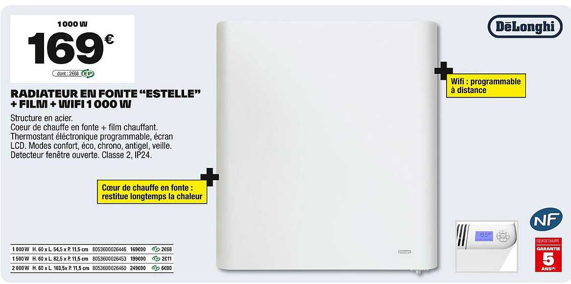 RADIATEUR EN FONTE “ESTELLE” + FILM + WIFI 1000 W