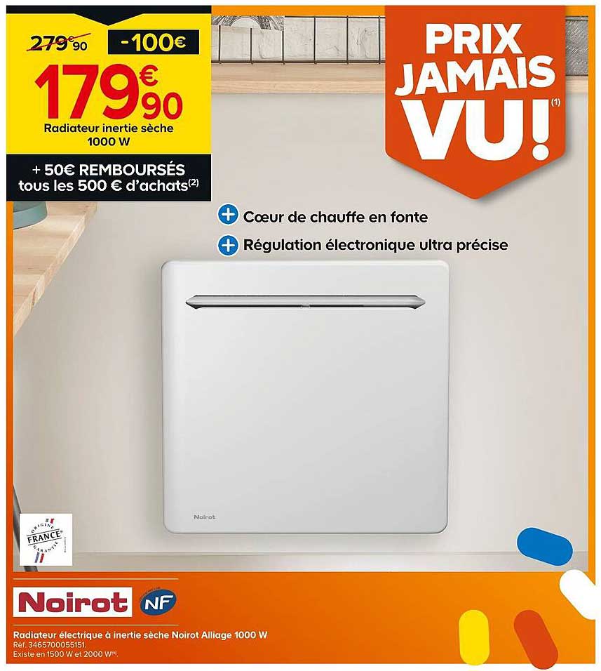 Radiateur inertie sèche 1000 W