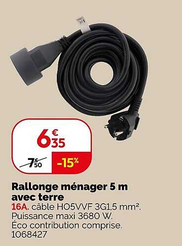 Rallonge ménagement 5 m avec terre