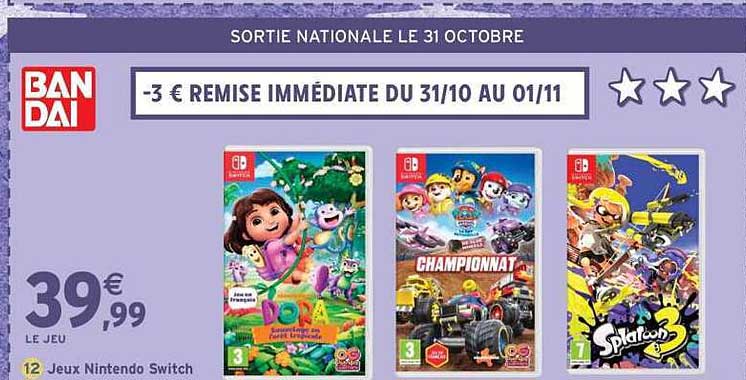 Remise immédiate de 3 € sur les jeux Nintendo Switch