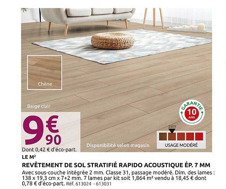 REVÊTEMENT DE SOL STRATIFIÉ RAPIDO ACOUSTIQUE ÉP. 7 MM