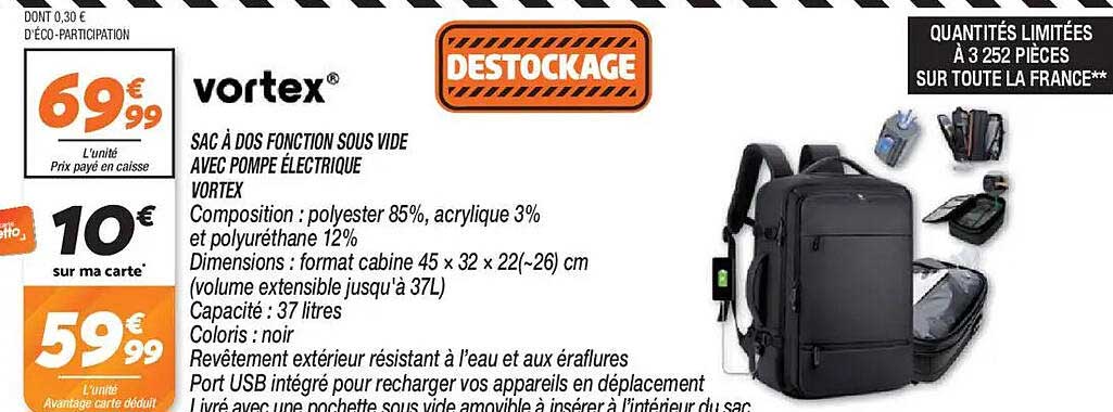 SAC À DOS FONCTION SOUS VIDE AVEC POMPE ÉLECTRIQUE VORTEX