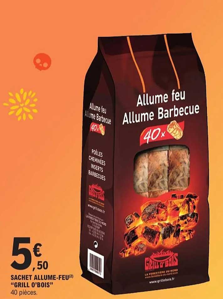 SACHET ALLUME-FEU "GRILL O'BOIS" 40 pièces