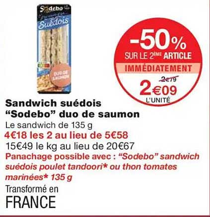 Sandwich suédois “Sodebo” duo de saumon