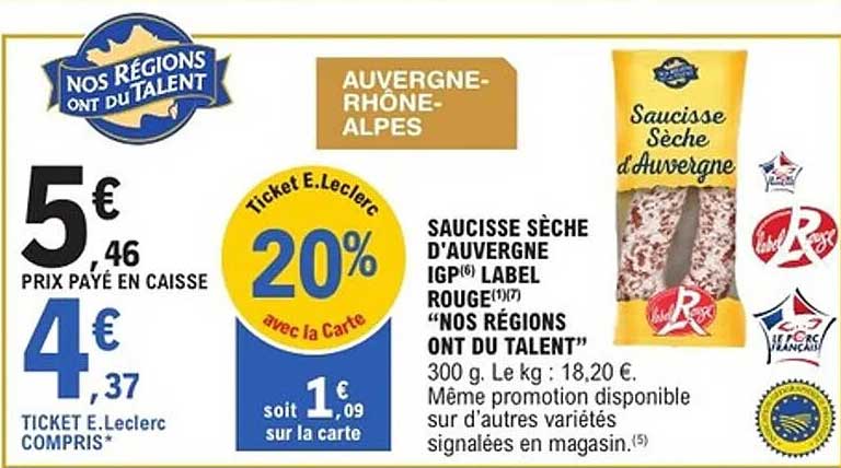 SAUCISSE SÈCHE D'AUVERGNE IGP LABEL ROUGE
