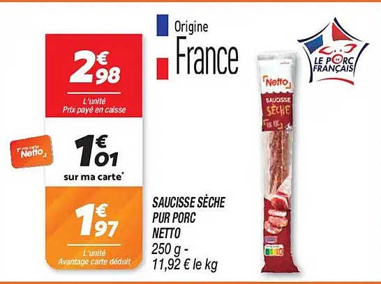 SAUCISSE SÈCHE PUR PORC NETTO
