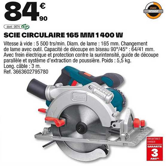 SCIE CIRCULAIRE 165 MM 1400 W