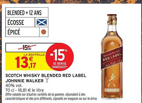 SCOTCH WHISKY BLENDED RED LABEL JOHNNIE WALKER