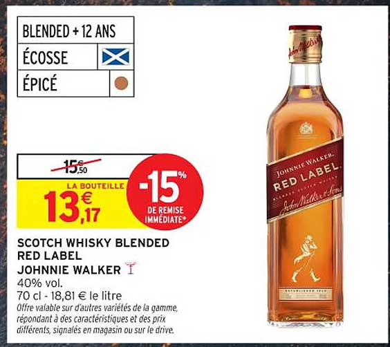 SCOTCH WHISKY BLENDED RED LABEL JOHNNIE WALKER