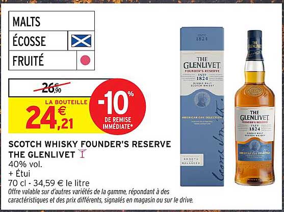 SCOTCH WHISKY FOUNDER'S RESERVE THE GLENLIVET