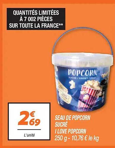 SEAU DE POPCORN SUCRÉ I LOVE POPCORN