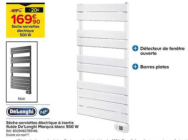 Sèche-serviettes électrique à inertie fluide De'Longhi Marquis blanc 500 W