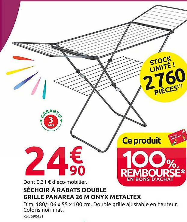 Séchoir à Rabats Double Grille Panarea 26 M Onyx Metaltex