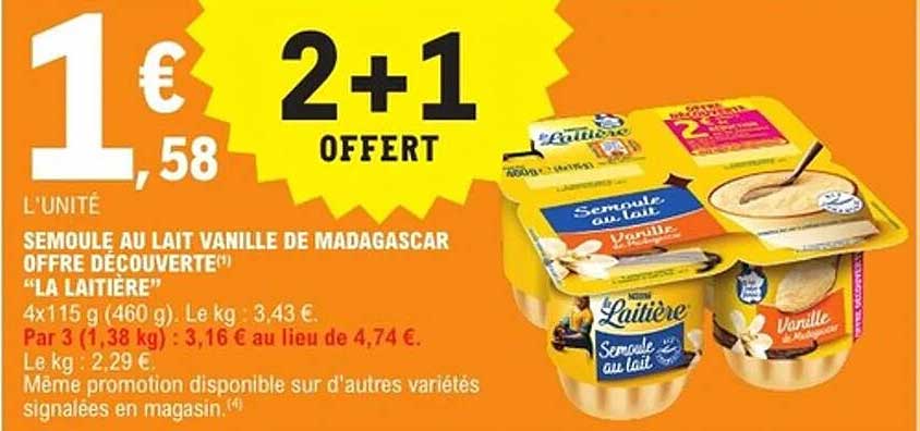 SEMOULE AU LAIT VANILLE DE MADAGASCAR OFFRE DÉCOUVERTE 'LA LAITIÈRE'