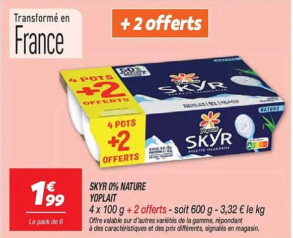 SKYR 0% NATURE YOPLAIT 4 x 100 g + 2 offerts