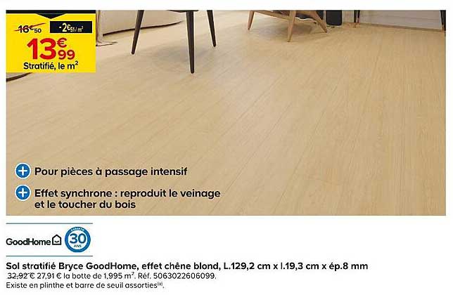 Sol stratifié Bryce GoodHome, effet chêne blond