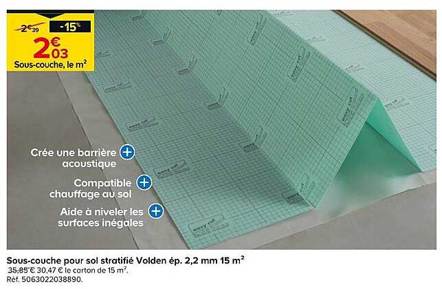 Sous-couche pour sol stratifié Volden ép. 2,2 mm 15 m²
