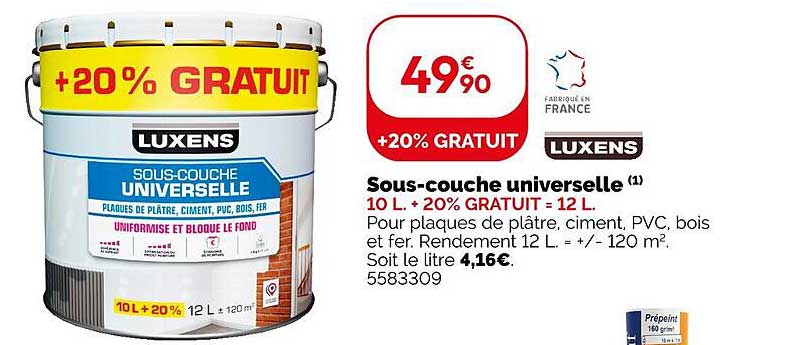 Sous-couche universelle 10 L. + 20% GRATUIT = 12 L.