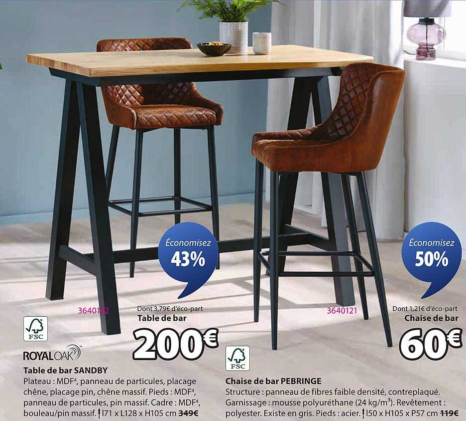 Table de bar SANDBY et Chaise de bar PEBRINGE
