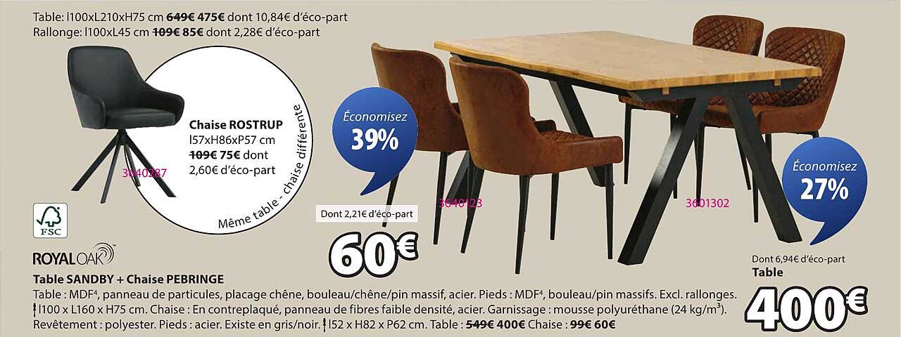 Table SANDBY + Chaise PEBRINGE