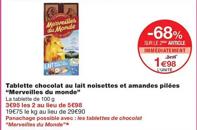 Tablette chocolat au lait noisettes et amandes pilées “Merveilles du monde”
