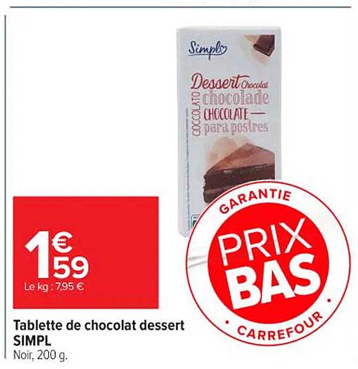 Tablette de chocolat dessert SIMPL