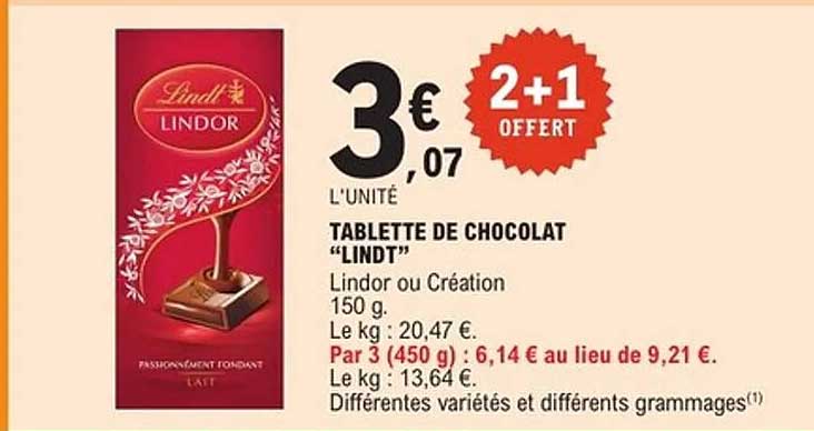 TABLETTE DE CHOCOLAT “LINDT”