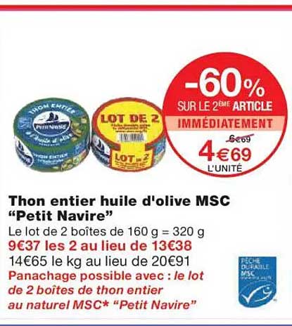 Thon entier huile d'olive MSC "Petit Navire"